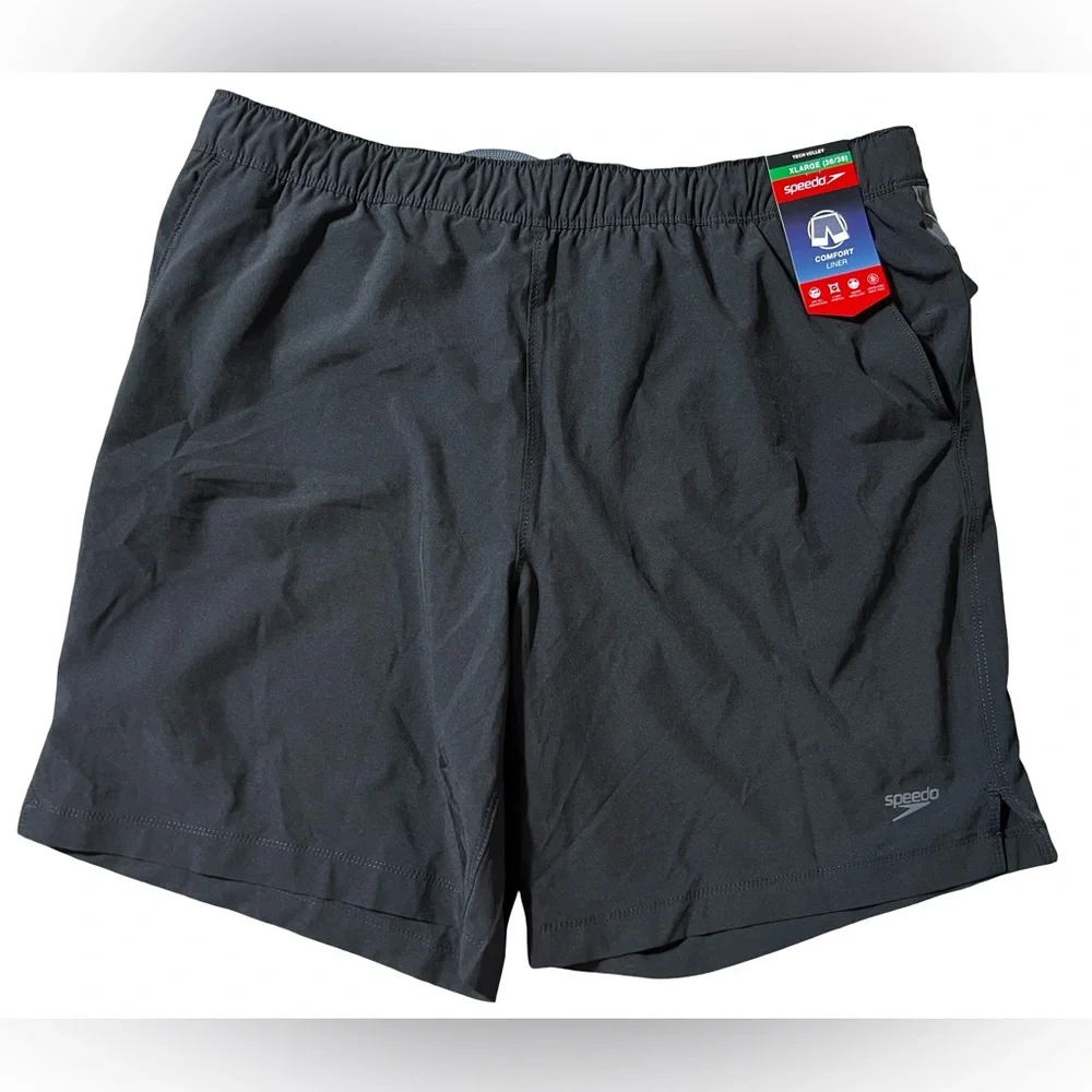 Speedo Tech Volley black Swim Trunks men’s XL 36-38 4-Way Stretch Comfort‎ Liner